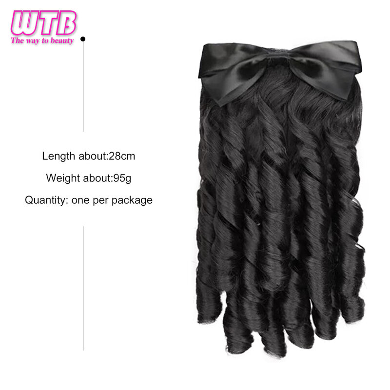 WTB Wig sintetis model rambut Retro wanita, Wig palsu keriting Romawi, Wig tahan panas Chignon ekor kuda panjang keriting