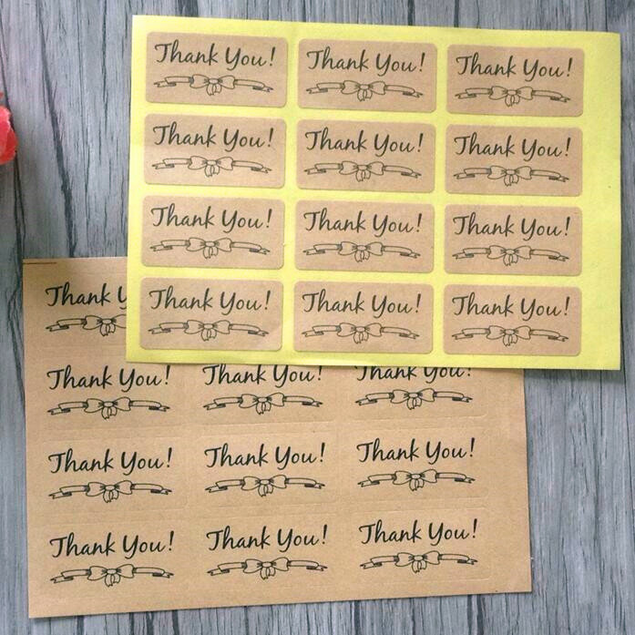 120pcs/pack Bow Pattern Scrapbooking Kraft Paper Thank You Gift Packaging Decorate Stickers