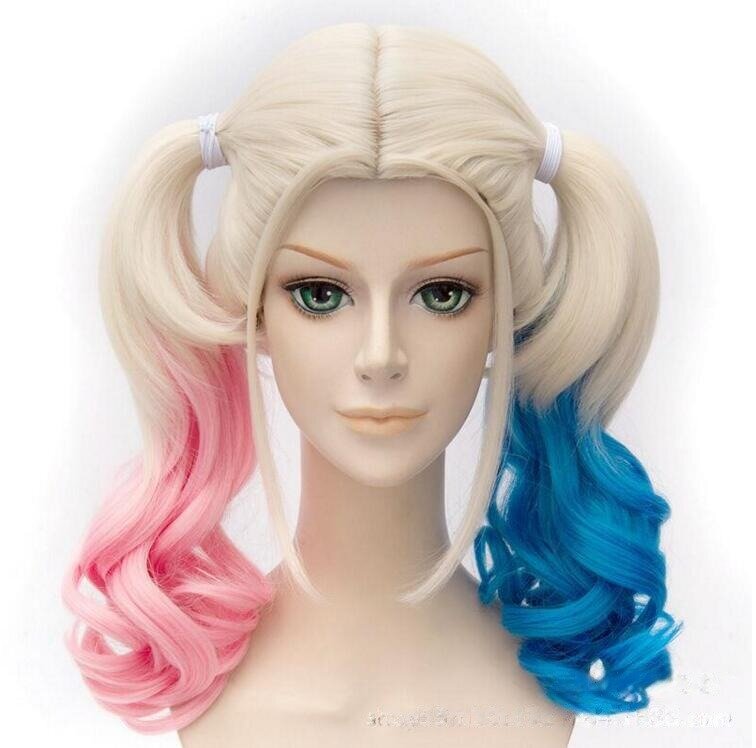 Cheap And High Quality Synthetic Wigs Hair For Women Cosplay Harleen Quinzel Double Tail Wig Glueless Nature Head Set Female Wig