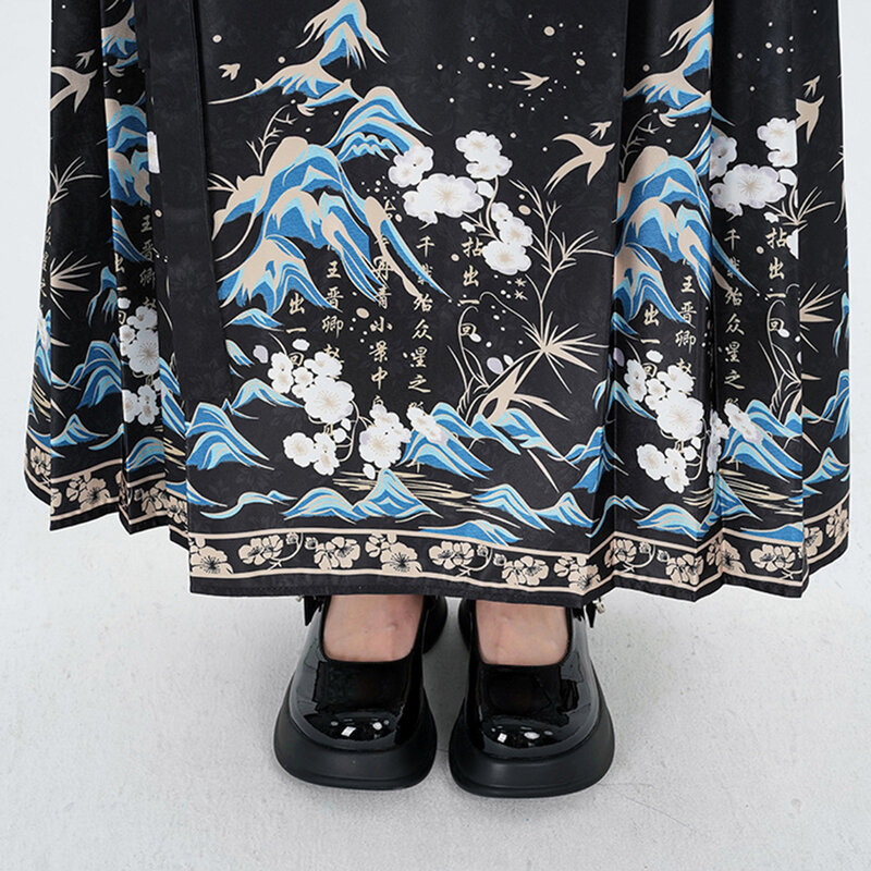 여성용 자카드 비 스트레치 플리츠 스커트, 폴리에스터 정사이즈, 전통 한푸 세트, 중국 스타일, 편안한 패션
