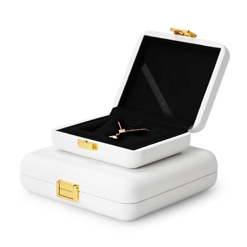 Oirlv-Caja organizadora de joyas de cuero, conjunto de almacenamiento de joyas, anillo, collar, pendientes, blanco