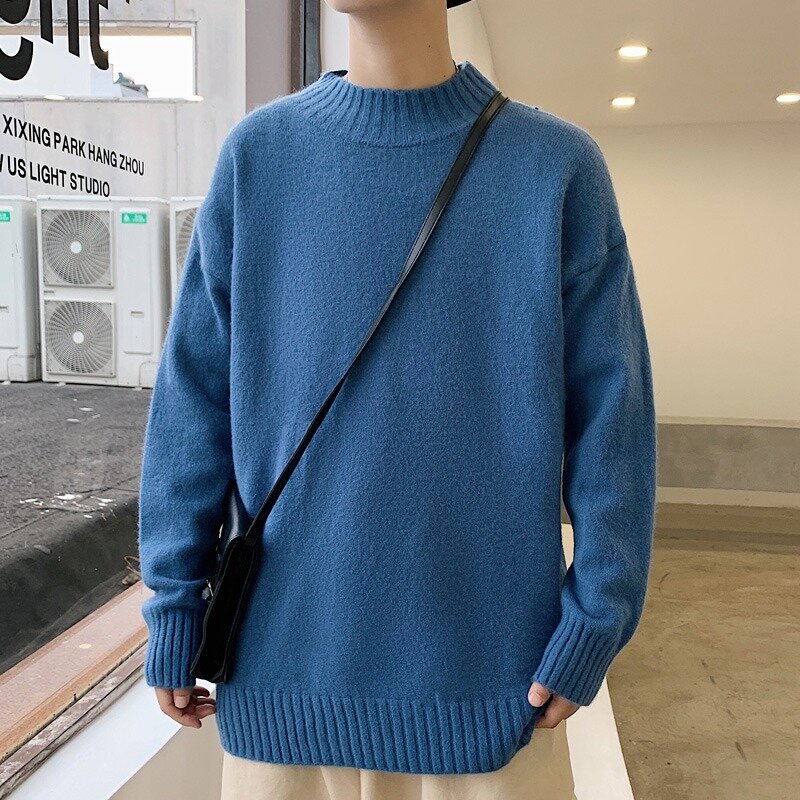 2023 Autumn/Winter New Casual Fashion Half High Neck Solid Color Plush Pullover Knit