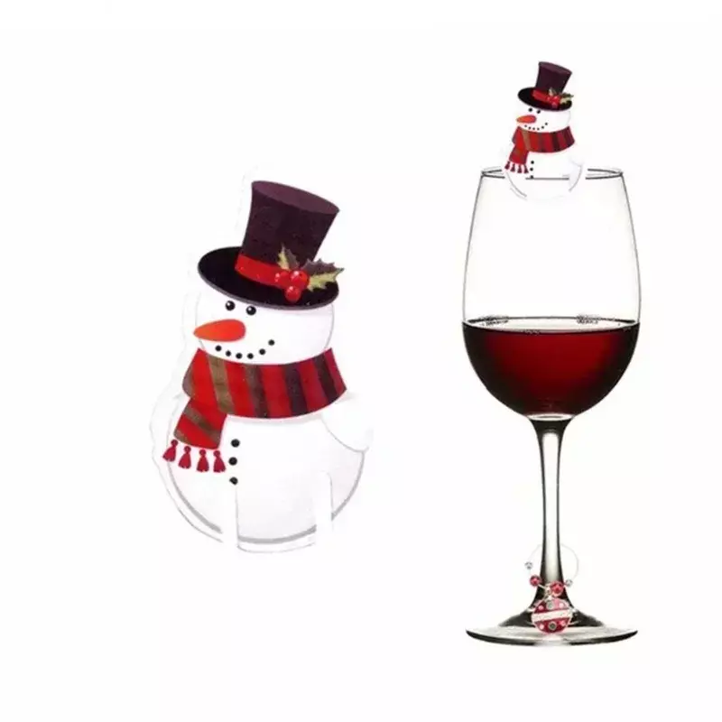 Ornamen dekorasi kaca anggur, 10/20/30 buah kartu cangkir Natal topi Santa dekorasi Natal Navidad Noel hadiah Tahun Baru dekorasi Natal