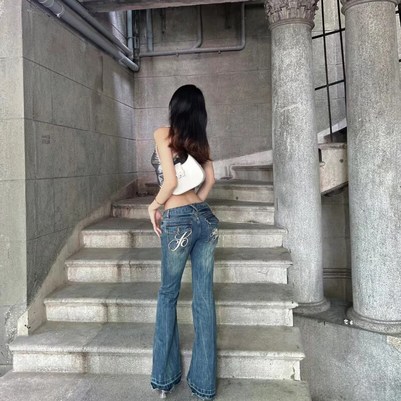 American High Street Kim Possible Low Waist Jeans Female Retro Y2k New Slim Casual Joker Straight Micro Bell Bottoms In Summer