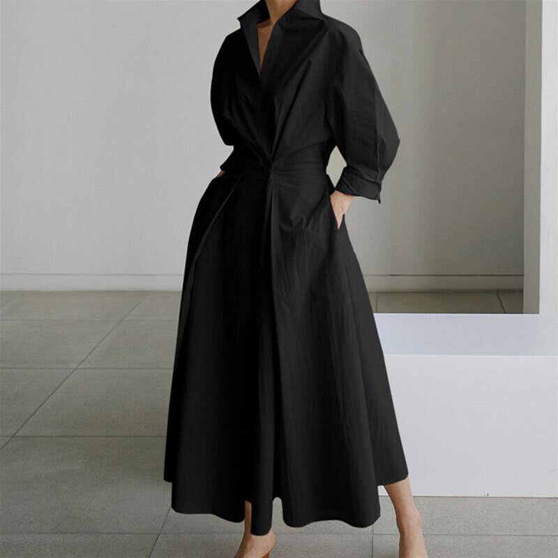 단추 라펠 벨트 스윙 드레스, 플러스 사이즈 여성복, 단색 코트, 스트리트 캐주얼 코트, 2022 신상 패션, 가을 및 겨울, 5XL