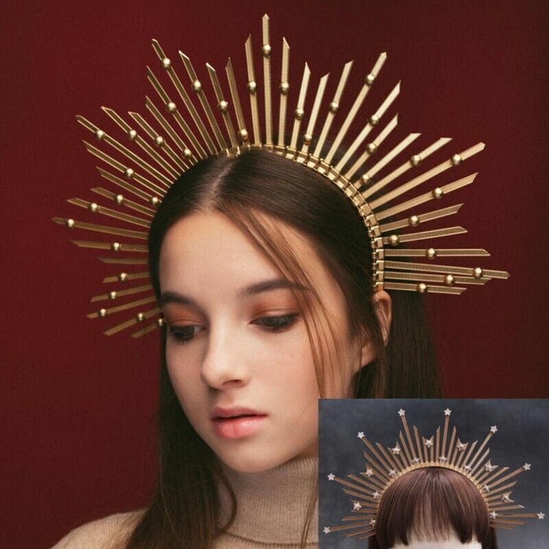Повязка на голову с золотым изображением Марии и короны, головной убор для косплея богини на Хэллоуин, Женский костюм Призрачного фестиваля, головной убор