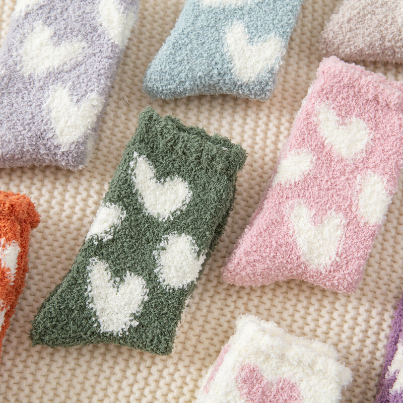 Winter Warm Kawaii Love Heart Fluffy Coral Fleece Socks for Women Soft Coral Velvet Sock Indoor Floor Casual Slippers Socks Sox