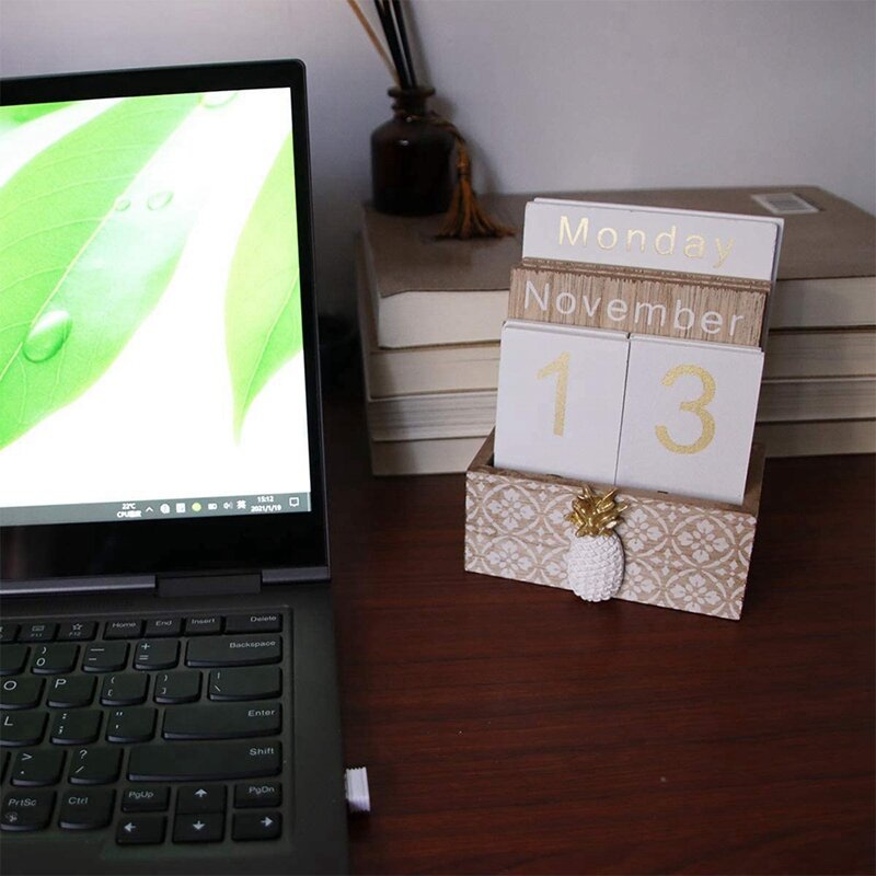 木製フリップデスクトップブロックカレンダー、永久板/テーブルカレンダーディスプレイ、家庭/オフィス装飾用、11.5x6.5x14.5cm