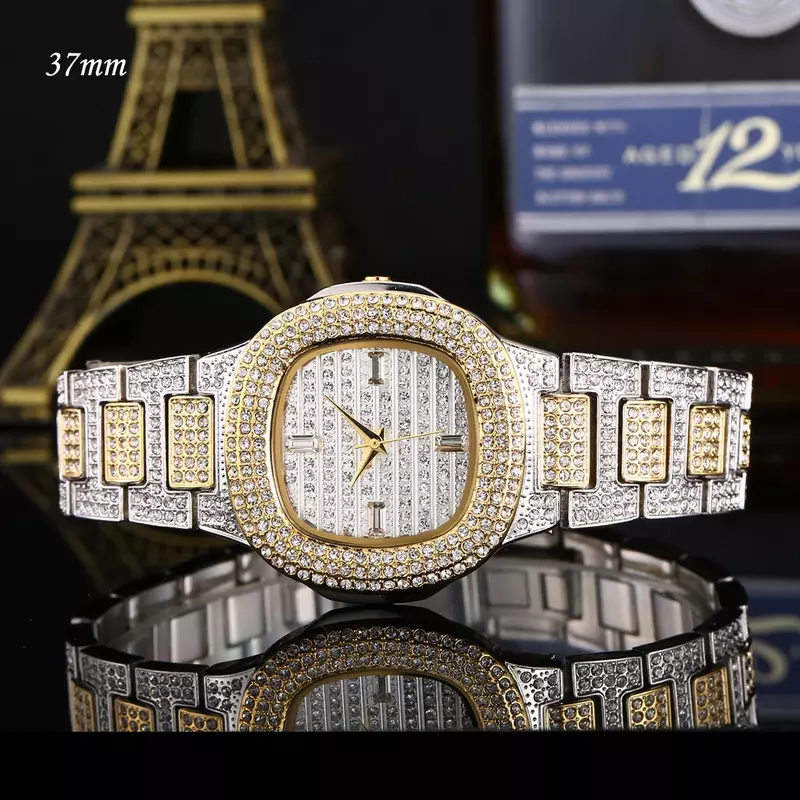 Прямая поставка, новинка 2021, модные кварцевые женские часы, роскошные женские часы с бриллиантами, 18 К, золотые, серебряные, со льдом, женские...