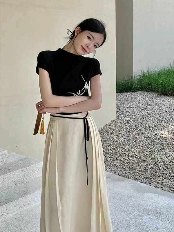 Elegante Hepburn Damesjurken Met Veters 2024 Lente Koreaanse Mode Chique Kraag Strik Korte Mouw Prom A Line Jurk