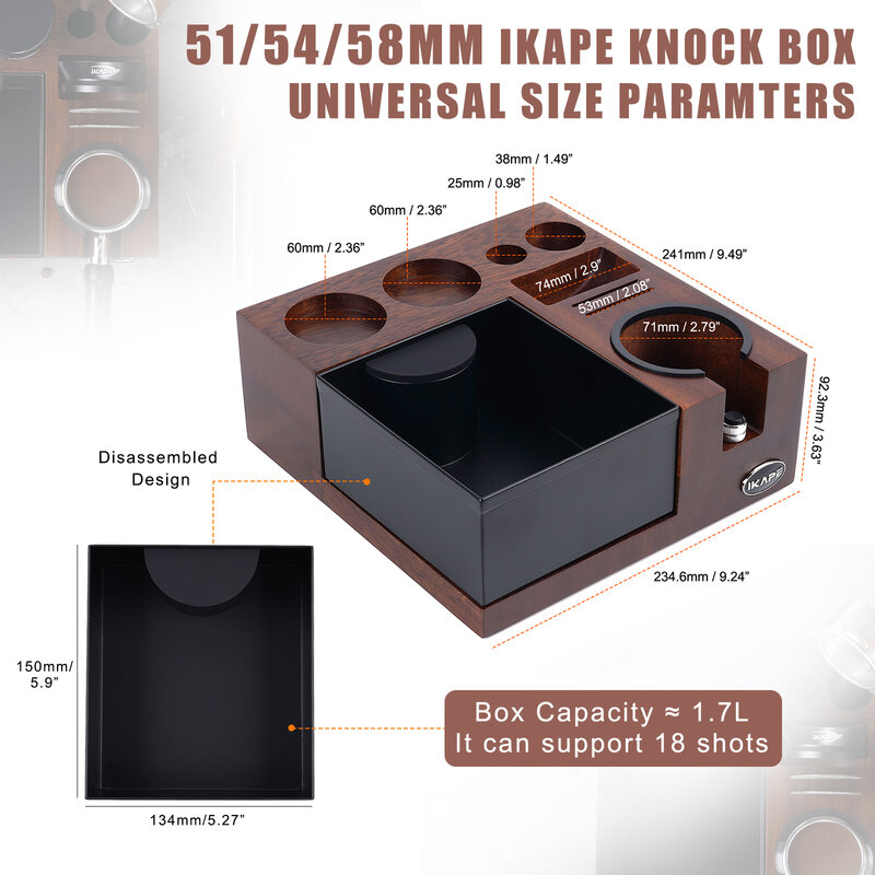 IKAPE V5 Espresso Knock Box, Espresso Coffee Organizer Box Fit for Storage Tamper, Distributor, Portafilter & Puck Screen