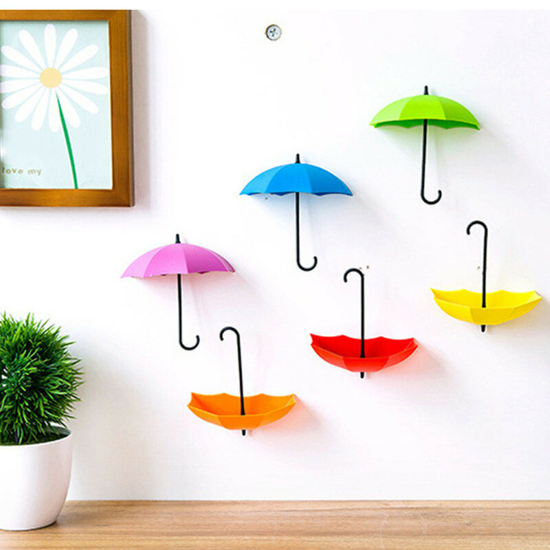 Fashion 3PCS Umbrella Shaped Creative Key Hanger Rack Home Decorative Holder Wall Hook Kitchen Organizer Bathroom Accessories