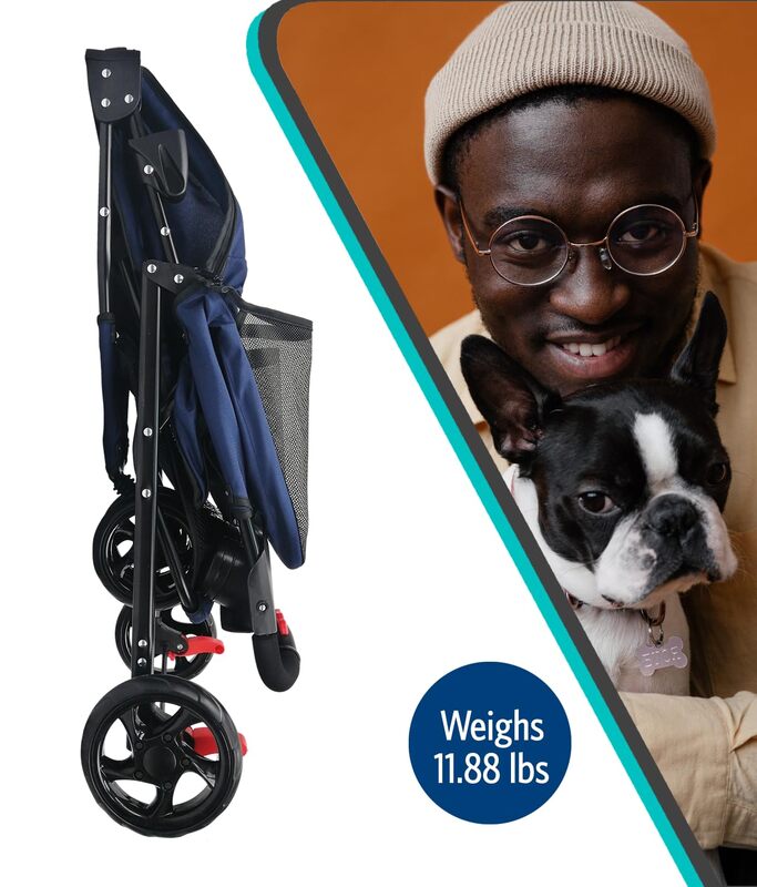 Gemak En Mobiliteit Kinderwagen Voor Huisdieren, Moeiteloze Kat-En Hondendrager, Opvouwbaar, Blauw