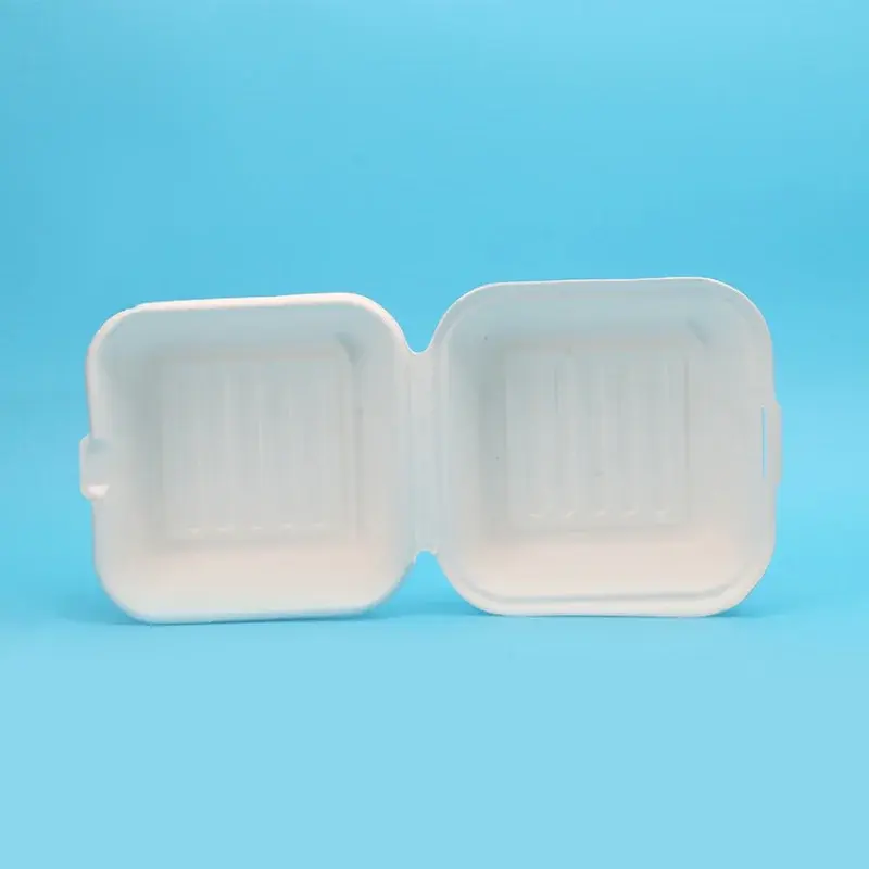 Fiambrera de bagazo de caña de azúcar de concha Biodegradable de grado alimenticio, productos personalizados, caja de hamburguesas de 6 pulgadas, venta al por mayor