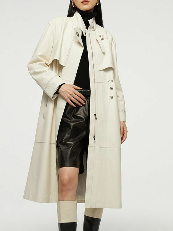 2023 nuovo cappotto in vera pelle di pecora coulisse Versatile cerniera vera pelle di pecora giacca a vento E59