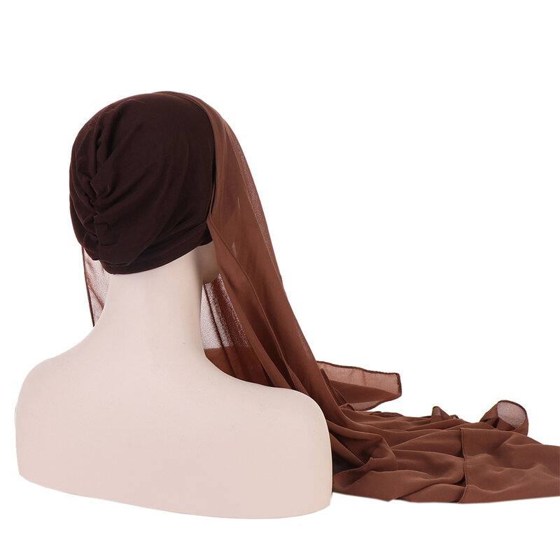 Testa Cruz Chapéu com lenço de Chiffon para Mulheres Muçulmanas, Hijab Instantâneo, Underscarf Bonnet Cap, Xale Longo, Véu, Amira Headscarf, 1Pc