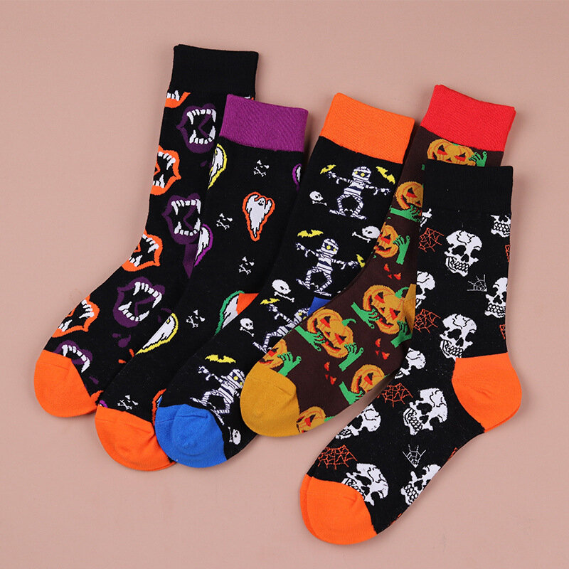 Cotton mid-tube couple socks Halloween socks pumpkin skull men's and women's socks