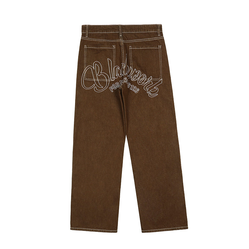 Pantalones vaqueros rasgados para hombre, ropa de calle recta, holgada, estilo Retro, Harajuku, bordado de letras y estrellas