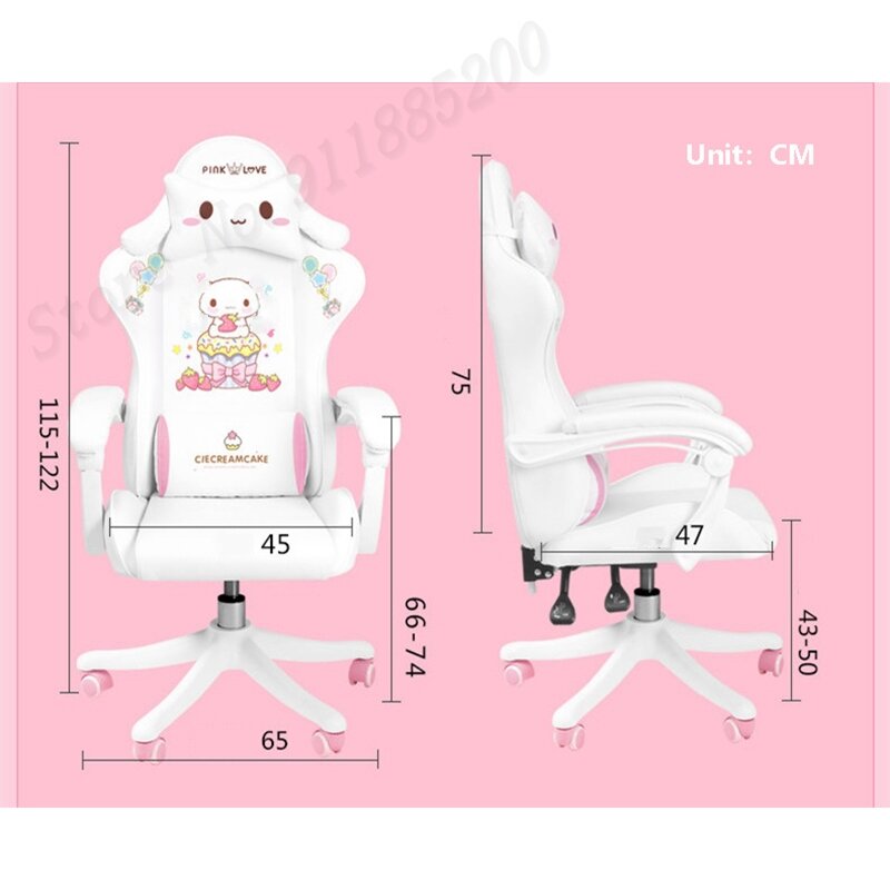여아용 WCG 게임용 의자, 귀여운 만화 컴퓨터 안락 의자, 사무실 가정용 회전 마사지 의자, 리프팅 조절 가능 의자, 인기 제품