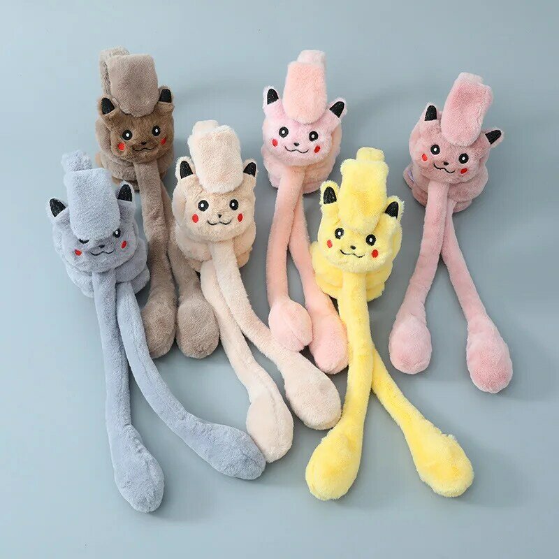 Orejeras de Pikachu que se pueden mover, orejeras de conejo de salto, orejeras móviles de felpa, orejeras cálidas de invierno, auriculares, regalo de personalidad