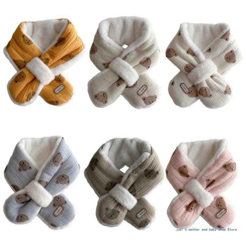 67JC bufanda cálida invierno para niños, bufandas cálidas Unisex con patrón oso dibujos animados, silenciador largo,