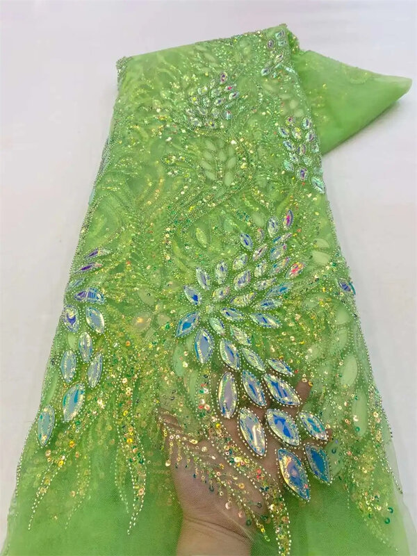 Vestidos de Noche de lujo, tela de encaje francés bordado de alta calidad, tul africano con cuentas de lentejuelas para coser, 2024