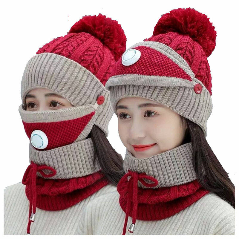 Usb Verwarmde Beanie Sjaal Muts Masker Set Unisex Winter Warm Sets Met Warm Zacht Breien Ontwerp Voor Outdoor Vissen Reis Dating