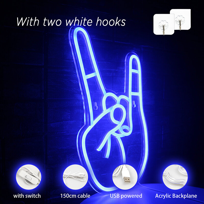 Peace Gesture LED Neon Sign Lights USB Art Room Lamp For Home Bar Bedroom Festival Glow Party Decoration Cool Tone Design Logo