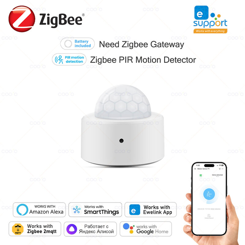 COOLO-Sensor de movimiento Zigbee 3,0 PIR, Detector de cuerpo humano, alarma antirrobo de seguridad para el hogar, funciona con Ewelink ZHA Z2M