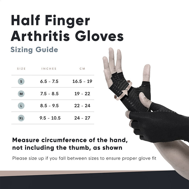 1Pair Copper Compression Arthritis Gloves Fingerless for Carpal Tunnel, RSI, Rheumatoid, Tendonitis, Hand Pain, Computer Typing