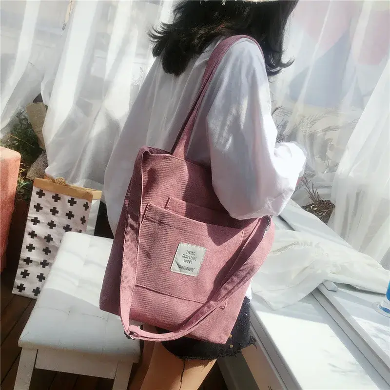 Bolso de hombro de lona para mujer, bolso de mano de pana informal, bolsos cruzados suaves, bolso de libros de tela a rayas, bolsos de compras femeninos