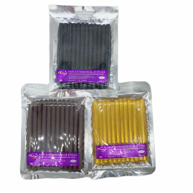 Barras de pegamento de extensión de cabello amarillo, barra de pegamento de fusión en caliente para extensión de cabello, 24 unidades por lote