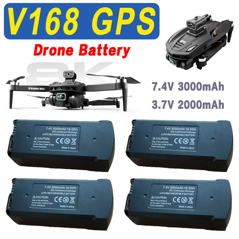 Bateria Original GPS Drone, 7.4V, 3000mAh, RC Quadcopter, 3.7V, 2000mAh, Bateria de reposição V168 Pro Max, Peças Dron, Acessórios
