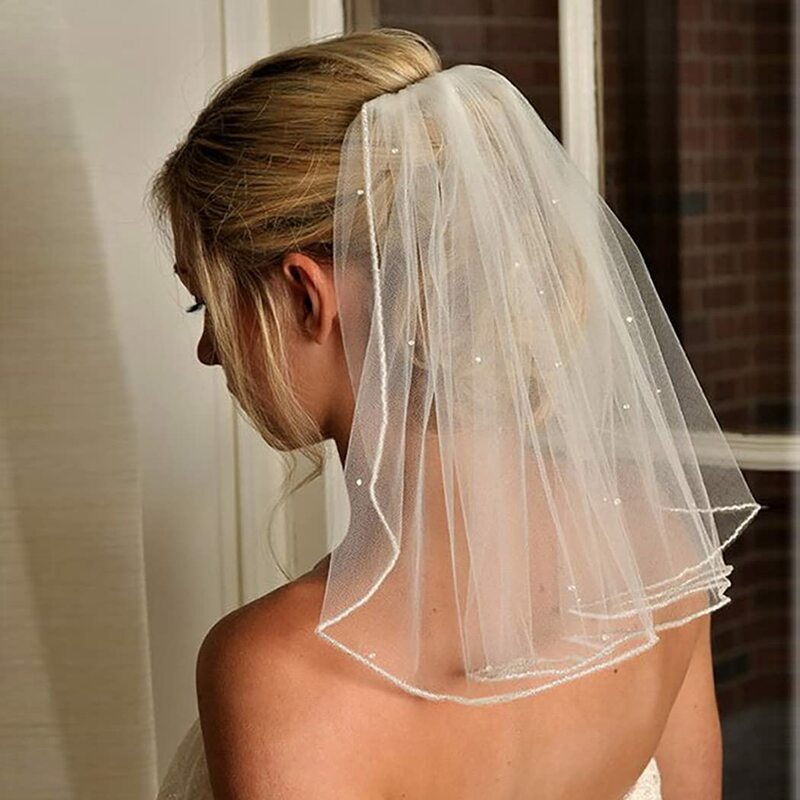 Crystal Bridal Veils Short 1 Tier  Soft Mesh With Comb Wedding Party Bride Hair Accessories for Women and Girls