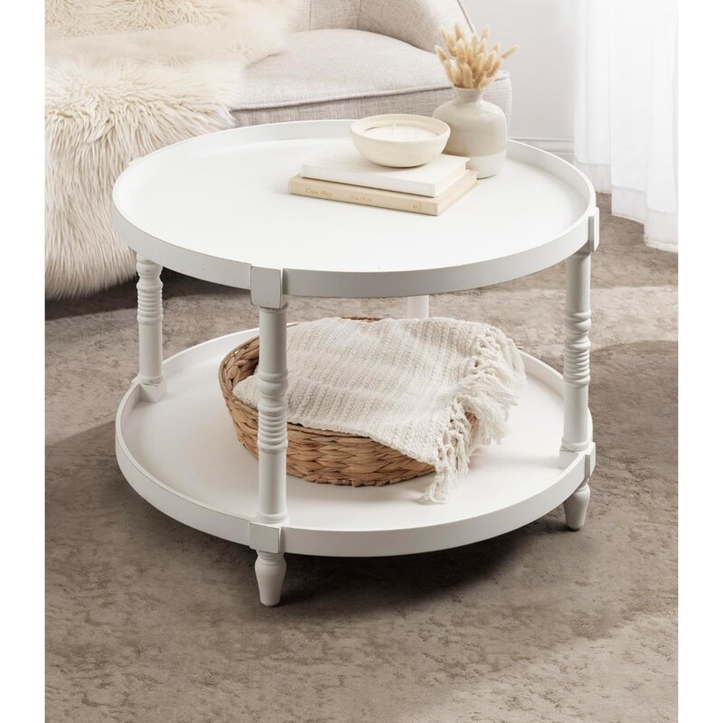 Bellport Traditional Tiered Round Coffee Table for Living Room Decor 29x29x21 Hidden Storage White Dining Tables Basses Coffe
