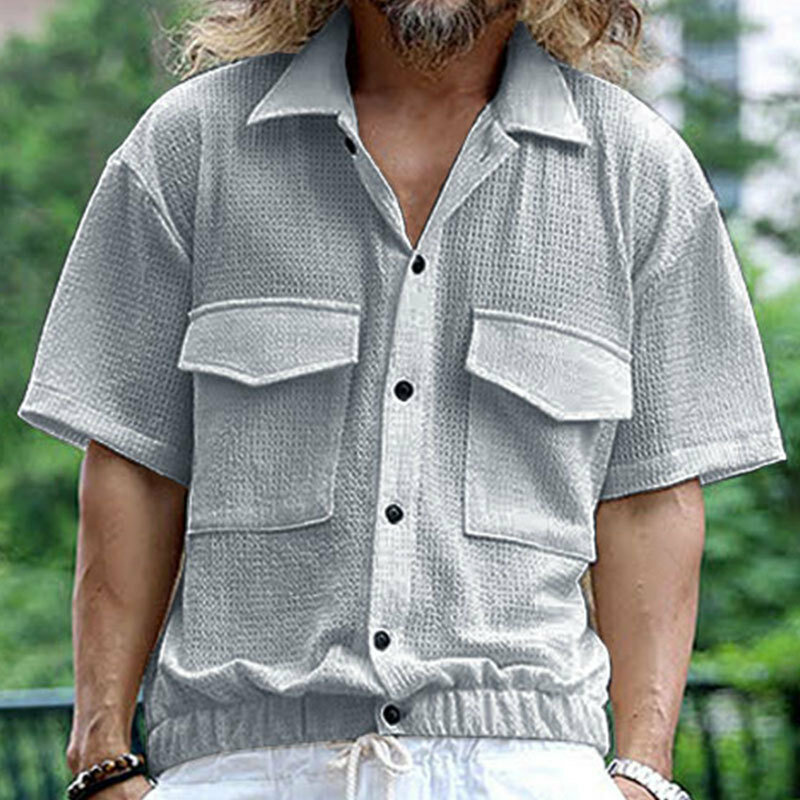 Camicia da uomo estiva manica corta tinta unita risvolto tasca con bottoni Cardigan t-Shirt Casual camicia da lavoro traspirante S-XXXL