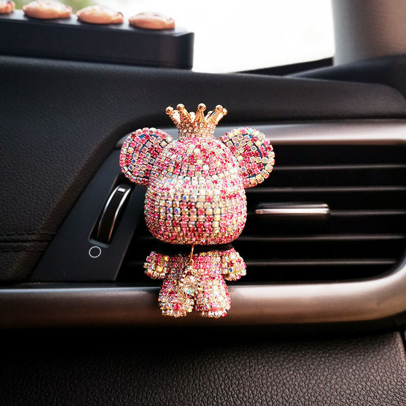 Ventilasi udara mobil, dengan klip wangi berlian pribadi beruang lucu dekorasi beruang kepala besar kartun