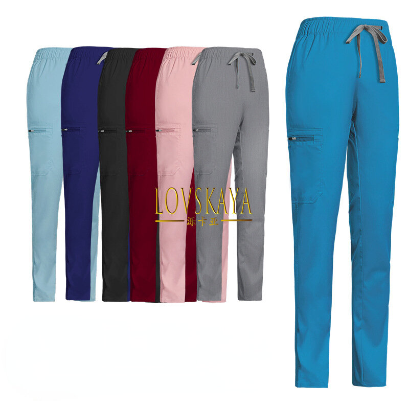 Elastyczne długie ze sznurkiem spodnie robocze prania ręcznego szerokie nogawki spodnie chirurgiczne niebieskie spodnie lekarskie i pielęgniarki dla mężczyzn kobiet