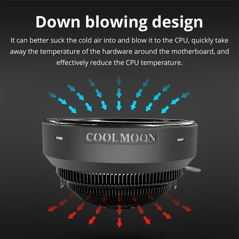 Coolmoon ซีพียูคอมพิวเตอร์พร้อมโหมดไฟ17โหมดระบายความร้อนด้วยพัดลม RGB ฮีทซิงค์หม้อน้ำสำหรับระบบฮีทซิงค์