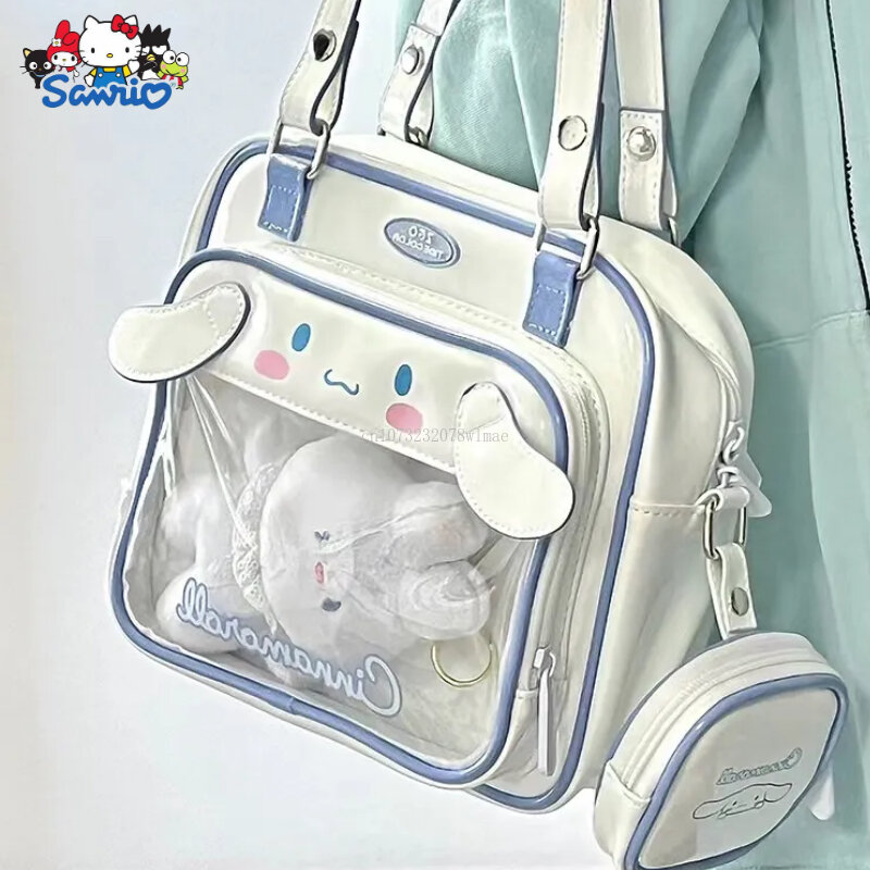 Kawaii Sanrio Kuromi Cinnamoroll Ita Bag for Women PU trasparente Pocket Itabag Japanese Harajuku Y2K Preppy Bag borse a tracolla