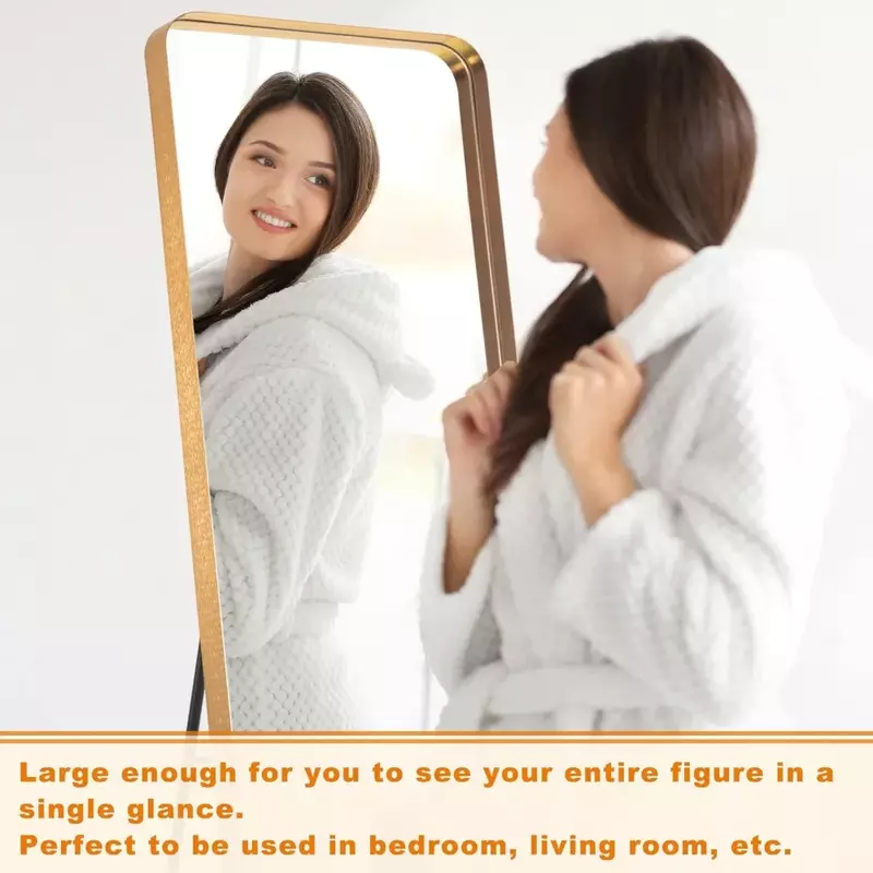 Cermin dinding logam campuran aluminium, cermin panjang penuh, paduan aluminium, cermin dinding tipis, Gantungan atau bersandar di dinding, cermin persegi panjang besar