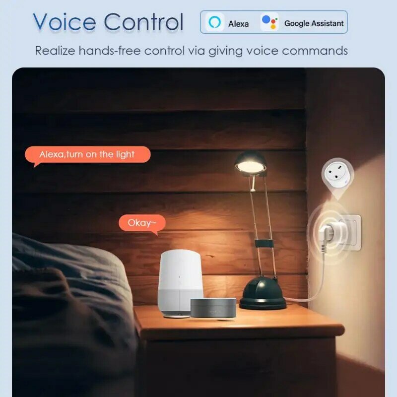 Soket pintar WiFi Tuya, colokan listrik nirkabel 20A 16A UK dengan Monitor daya waktu kontrol suara bekerja dengan Alexa Google Home