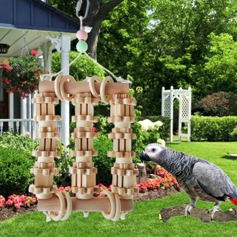 鳥咀嚼おもちゃオウムケージ咬傷おもちゃ天然木製ブロックオウム止まり木スタンドおもちゃ中型および大型オウム鳥用