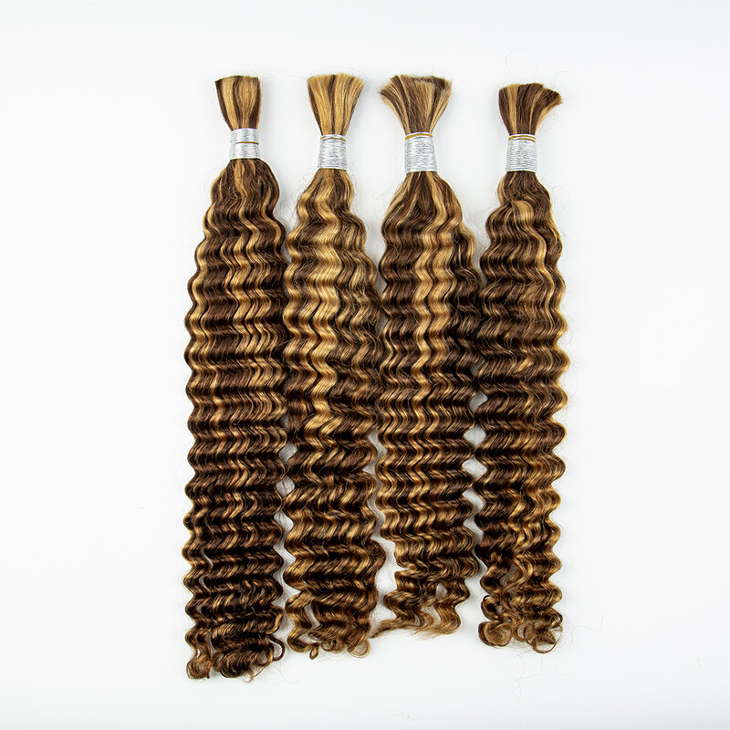Highlighted Hair Extension No Weft Deep Wave Virgin Human Bulk Hair Weaving for African Women Braiding