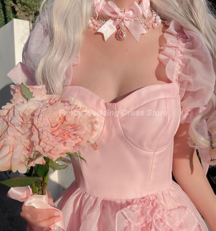 Fantazyjne różowe Selkie księżniczka suknie balowe z falbanami kochanie długie sukienki na przyjęcie urodzinowe suknie z krótkim rękawem dla dziewczynek