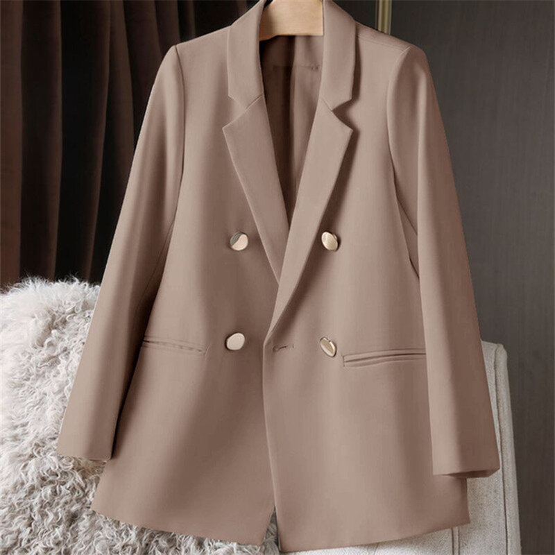 Jaket wanita warna polos, mantel ramping ukuran besar wanita musim gugur cocok untuk belanja