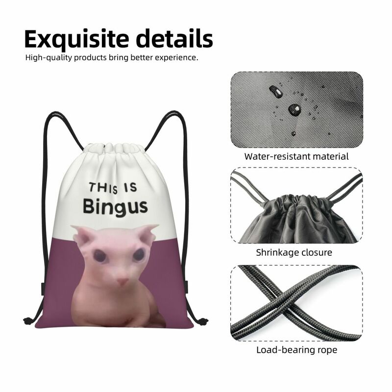 Ini adalah tas serut Bingus Pria Wanita olahraga Gym portabel ransel belanja kucing Sphynx Kawaii