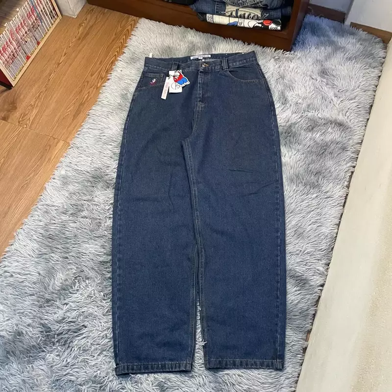 Y2K Pants Hip Hop Cartoon Streetwear Polar Big Boy Jeans Embroidery Retro Blue Baggy Jeans Mens Womens High Waist Wide Trouser