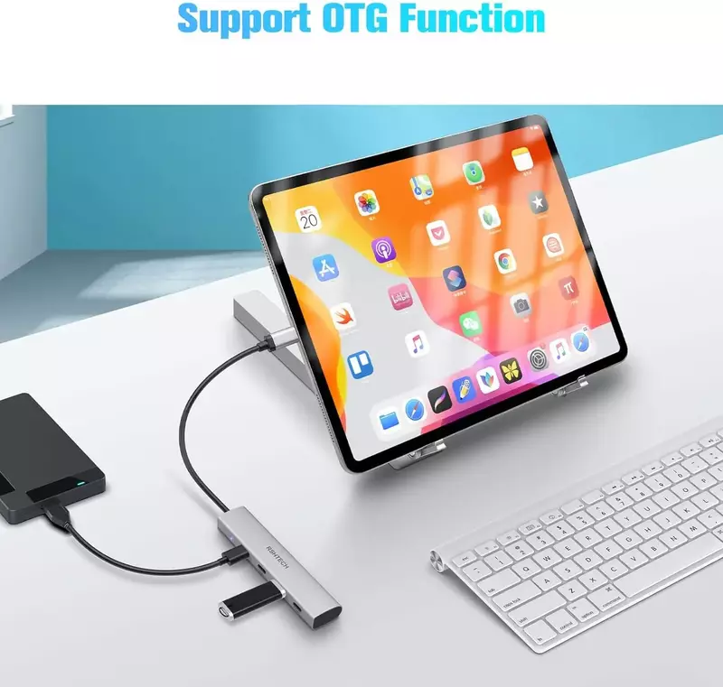RSHTECH 맥북 노트북용 USB C 허브, 휴대용 분배기, 알루미늄 USB C타입-USB C 어댑터, 10Gbps 4 포트 USB 3.1/3.2 Gen2 허브