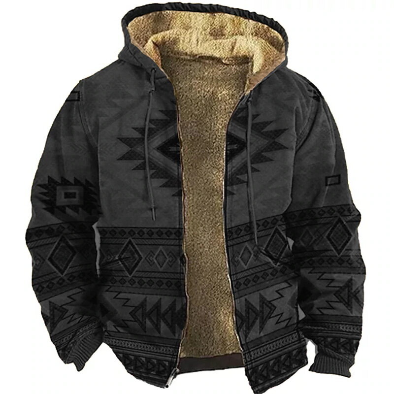 Indian Tribe Pattern Print Hoodie Winter Outwear Long Sleeve Zip Sweatshirt Stand Collar Coat Women Men 3D Clothes